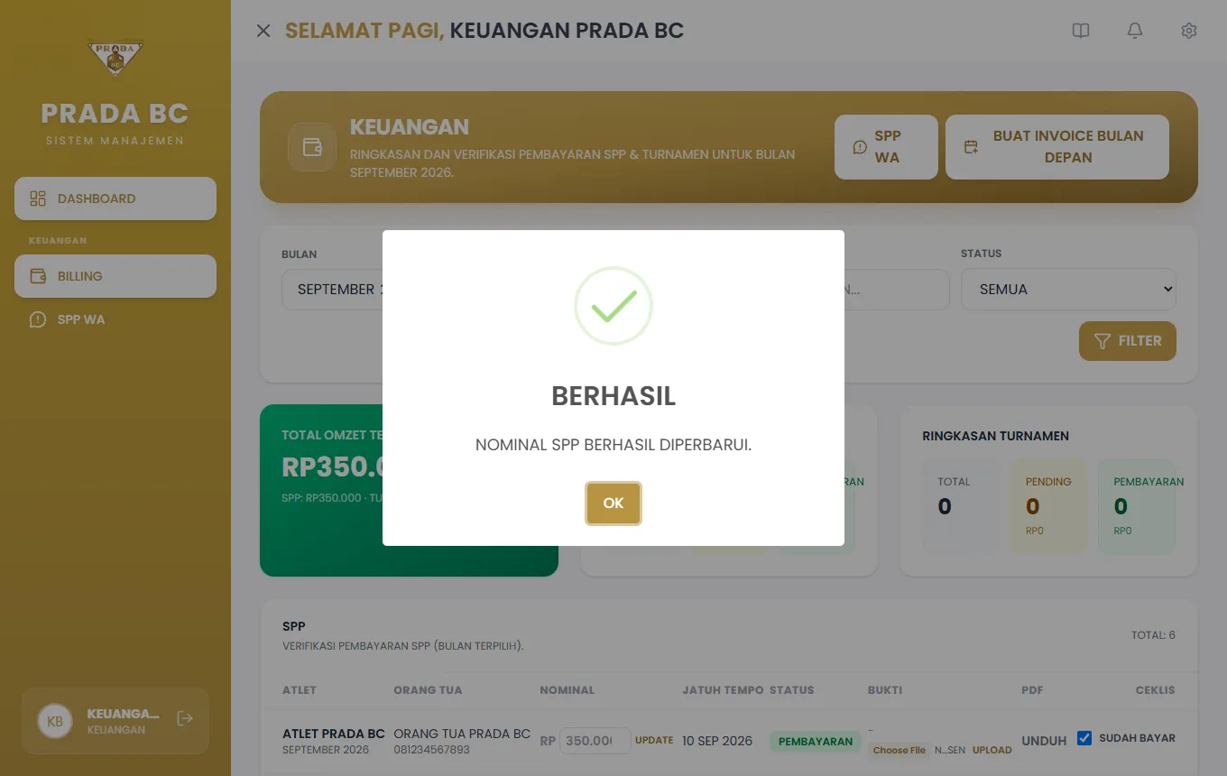 Pop-up "Nominal SPP berhasil diperbarui".
