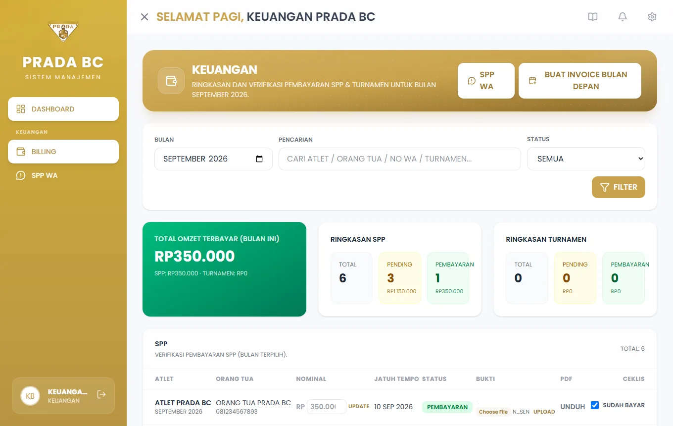Isi angka pada kolom **Nominal** baris invoice, lalu klik **Update**.