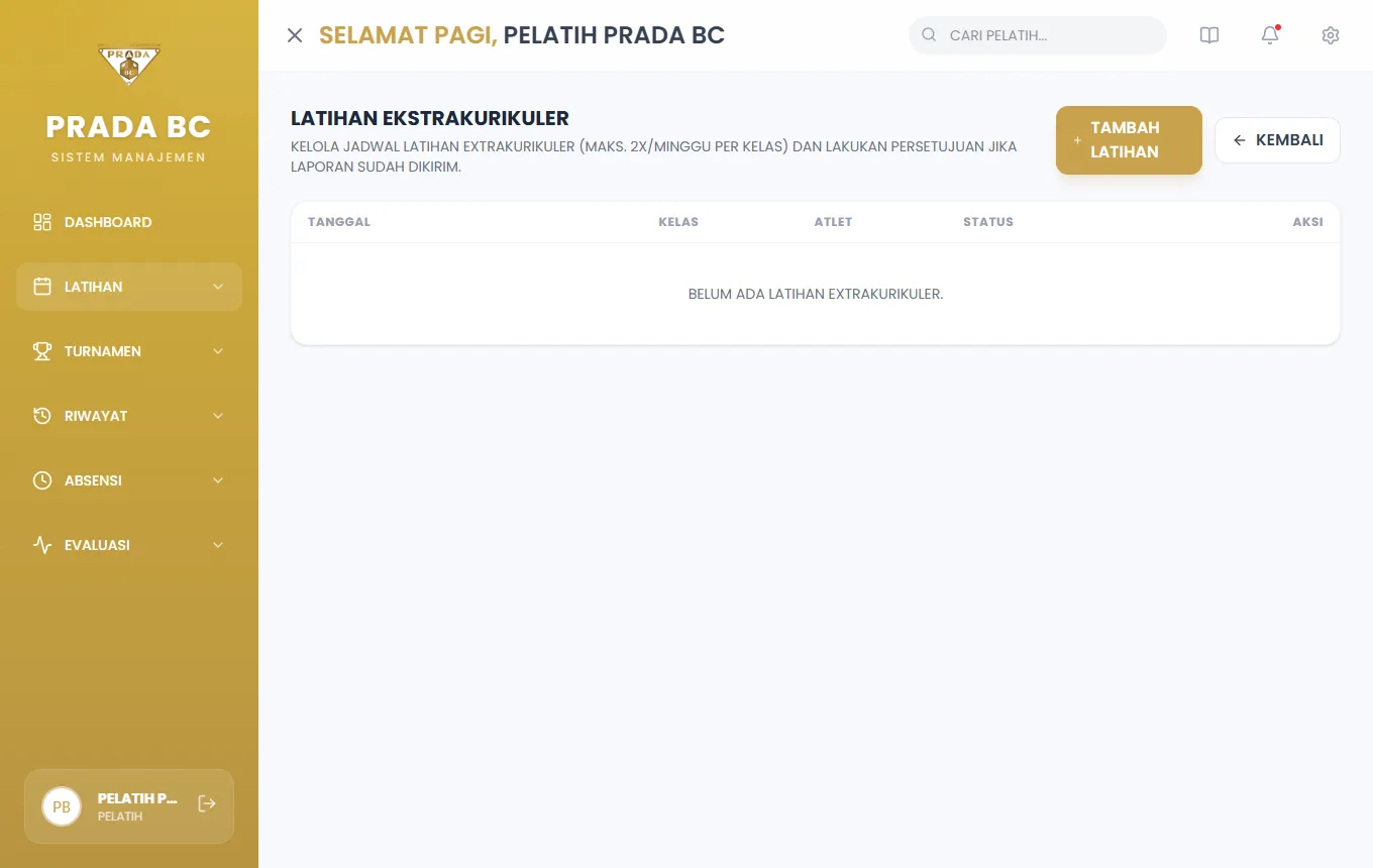 Daftar sesi kelas ekstrakurikuler.