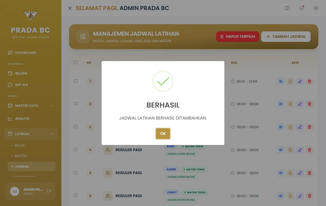 Pop-up konfirmasi.