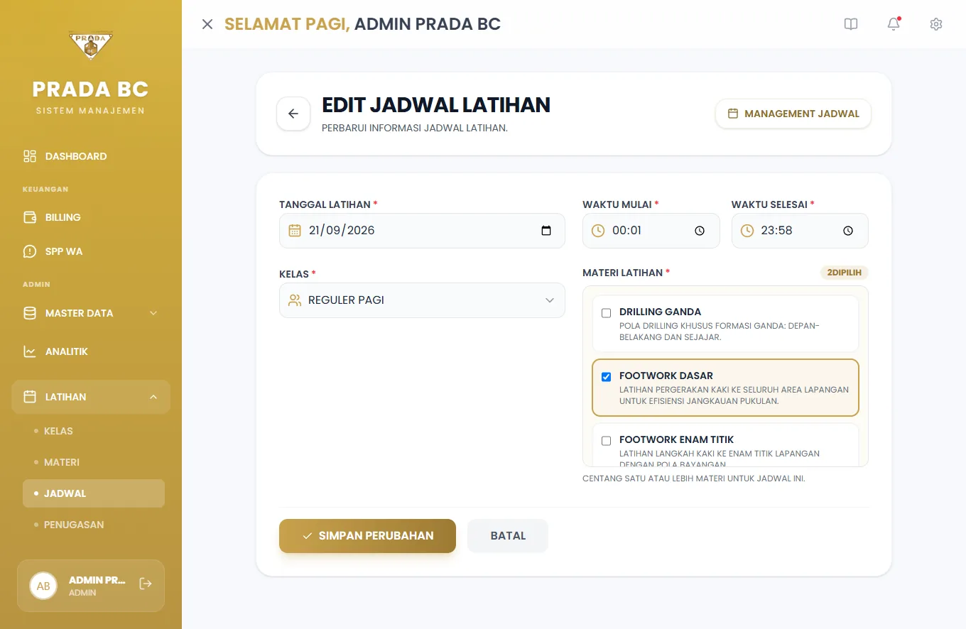 Formulir Edit Jadwal — aturan sama dengan formulir tambah.