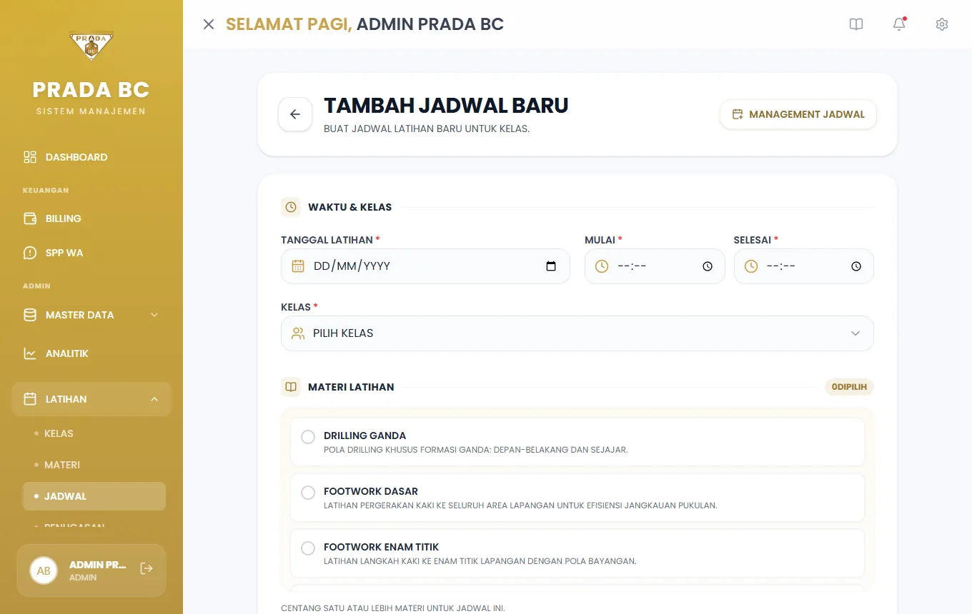 Formulir Tambah Jadwal Baru.