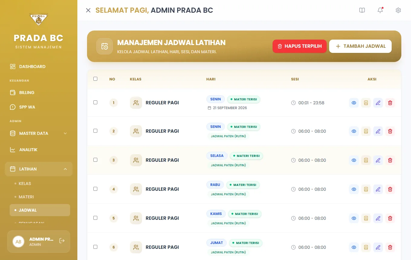 Jadwal tampil di daftar.