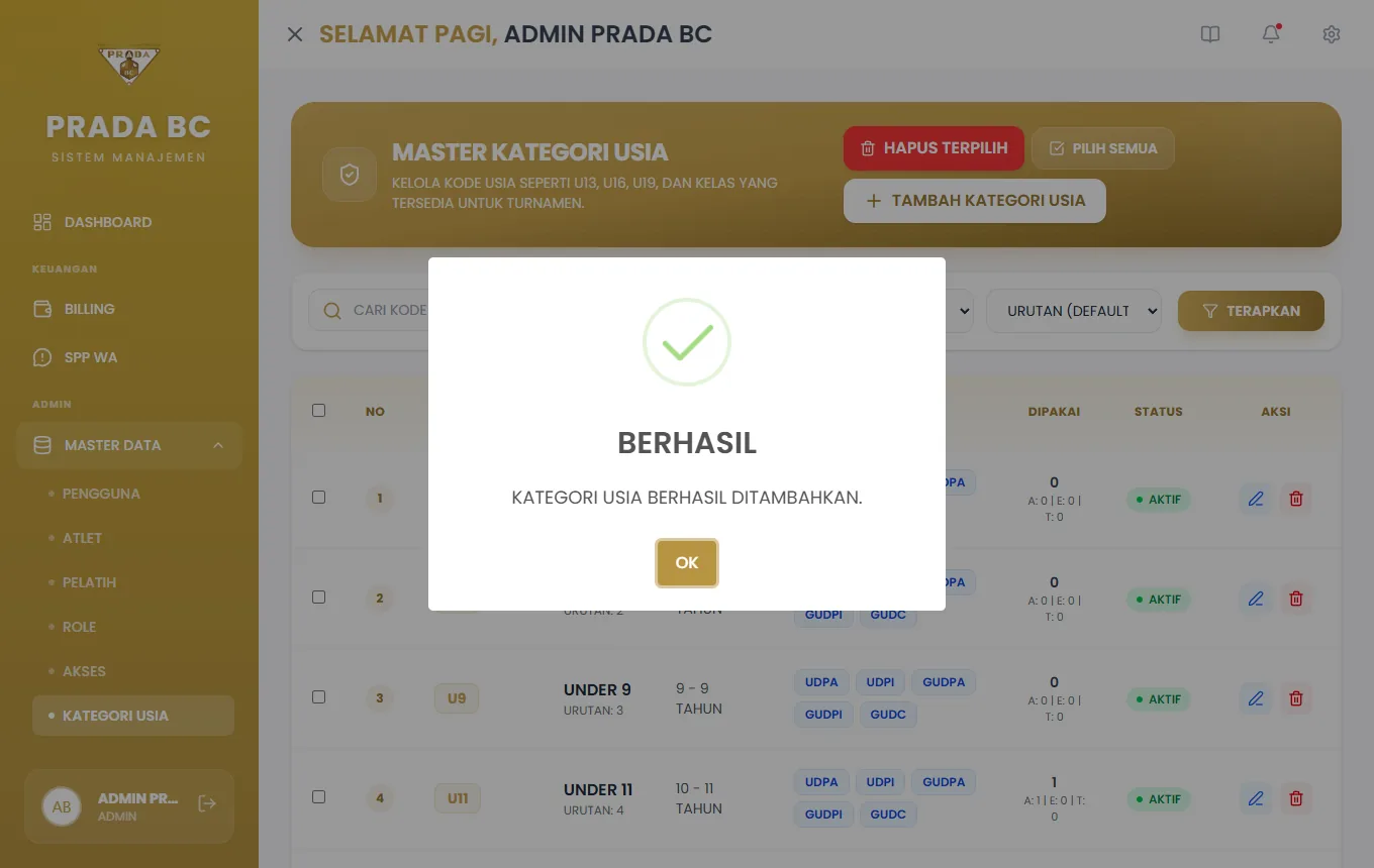 Pop-up konfirmasi.
