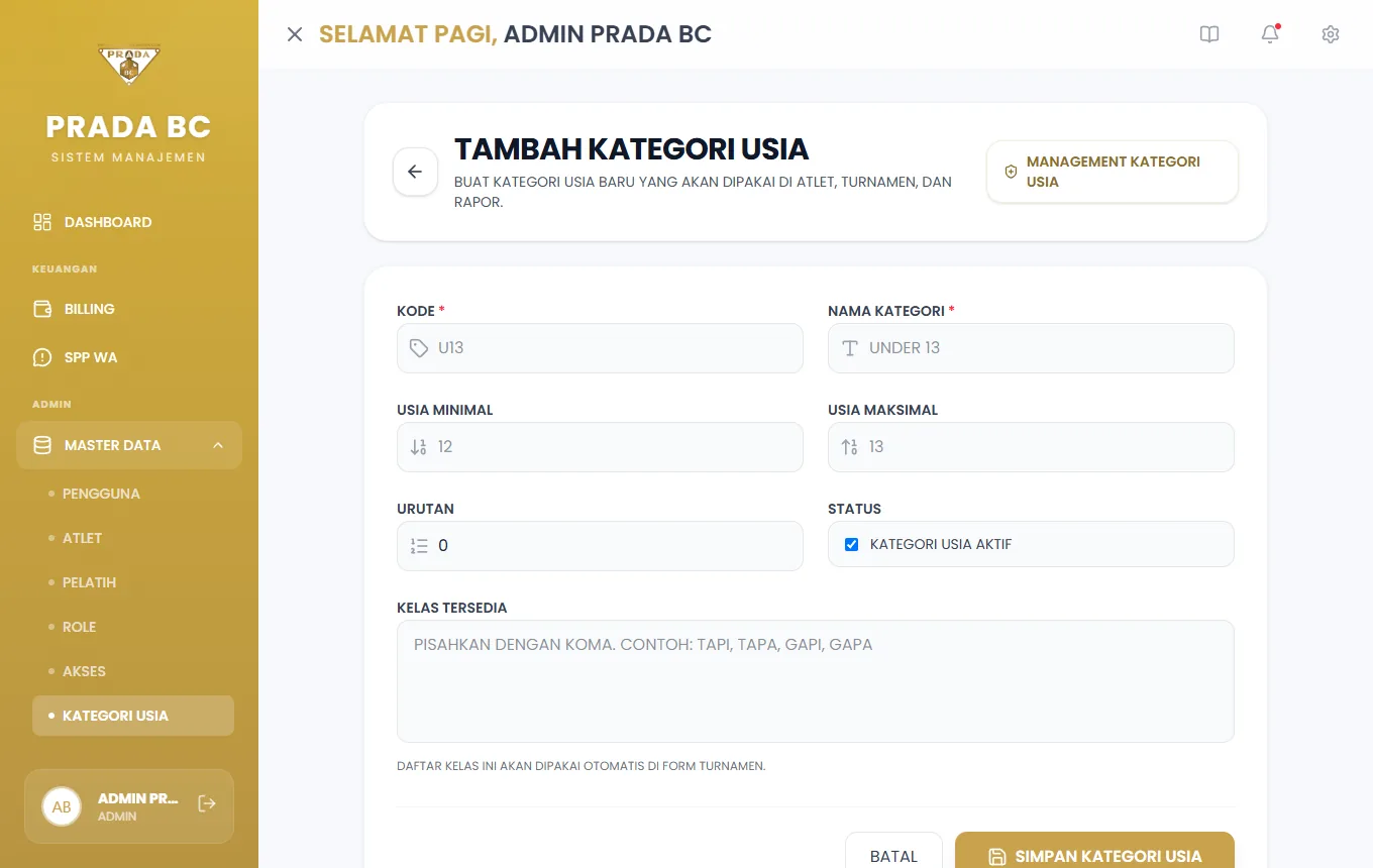 Formulir Tambah Kategori Usia.