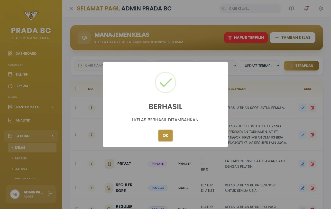 Pop-up konfirmasi.