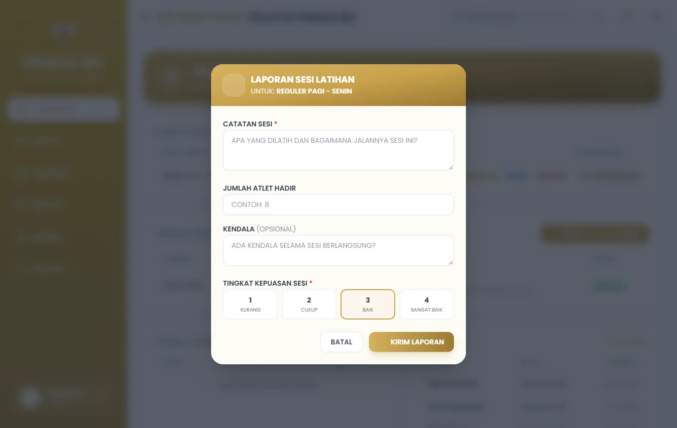 Jendela Laporan Sesi Latihan.