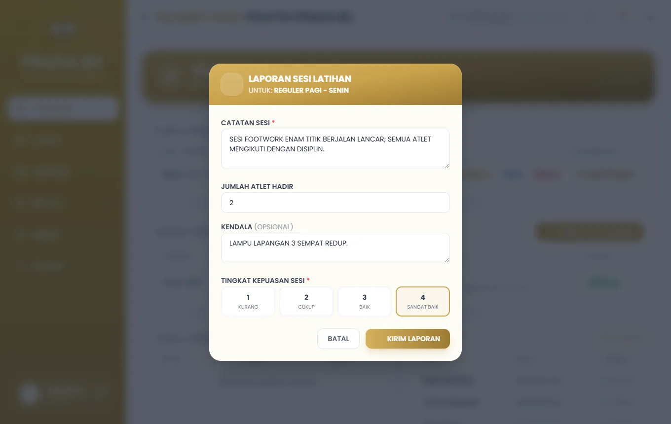 Contoh laporan sesi.