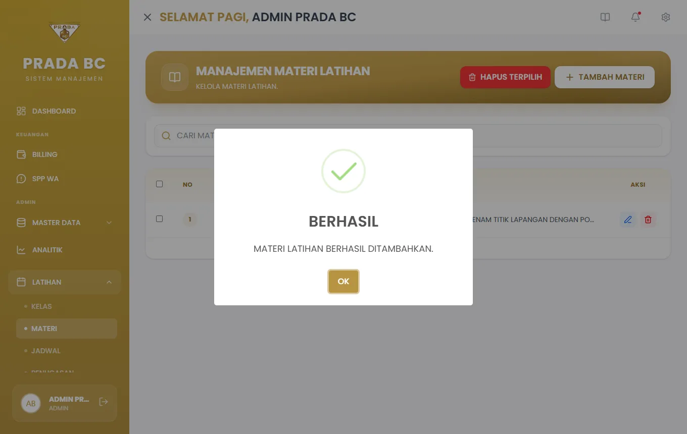 Pop-up konfirmasi.