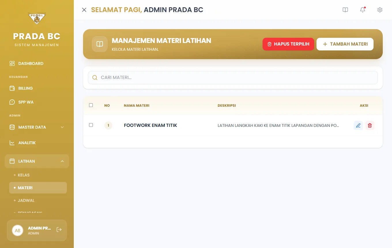 Materi baru tampil di daftar.