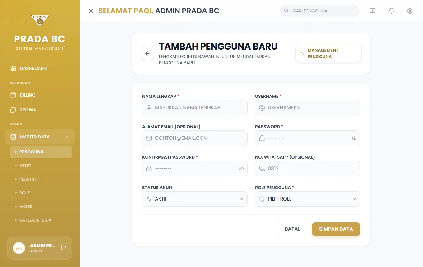 Formulir Tambah Pengguna Baru.