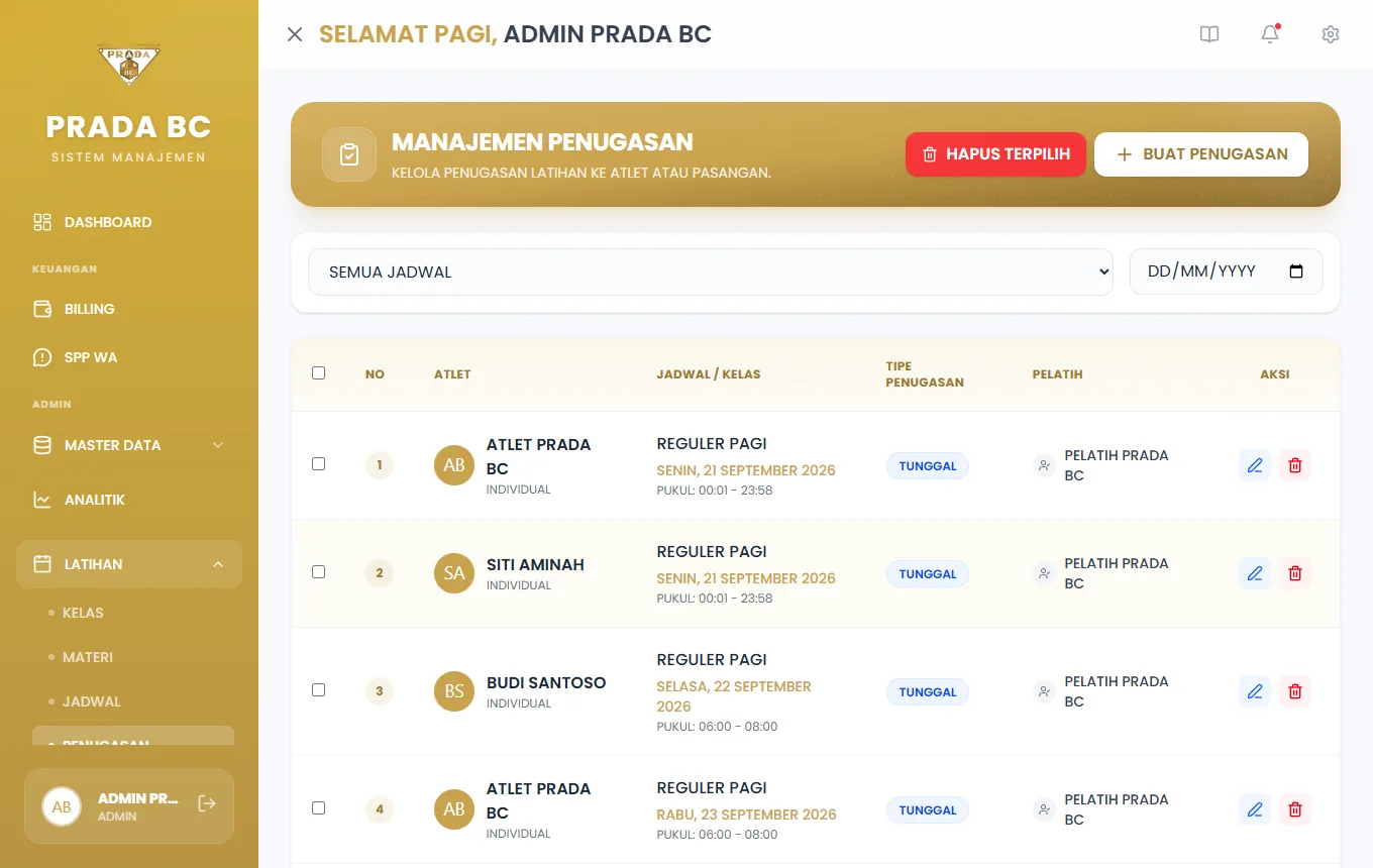 Penugasan tampil di daftar.