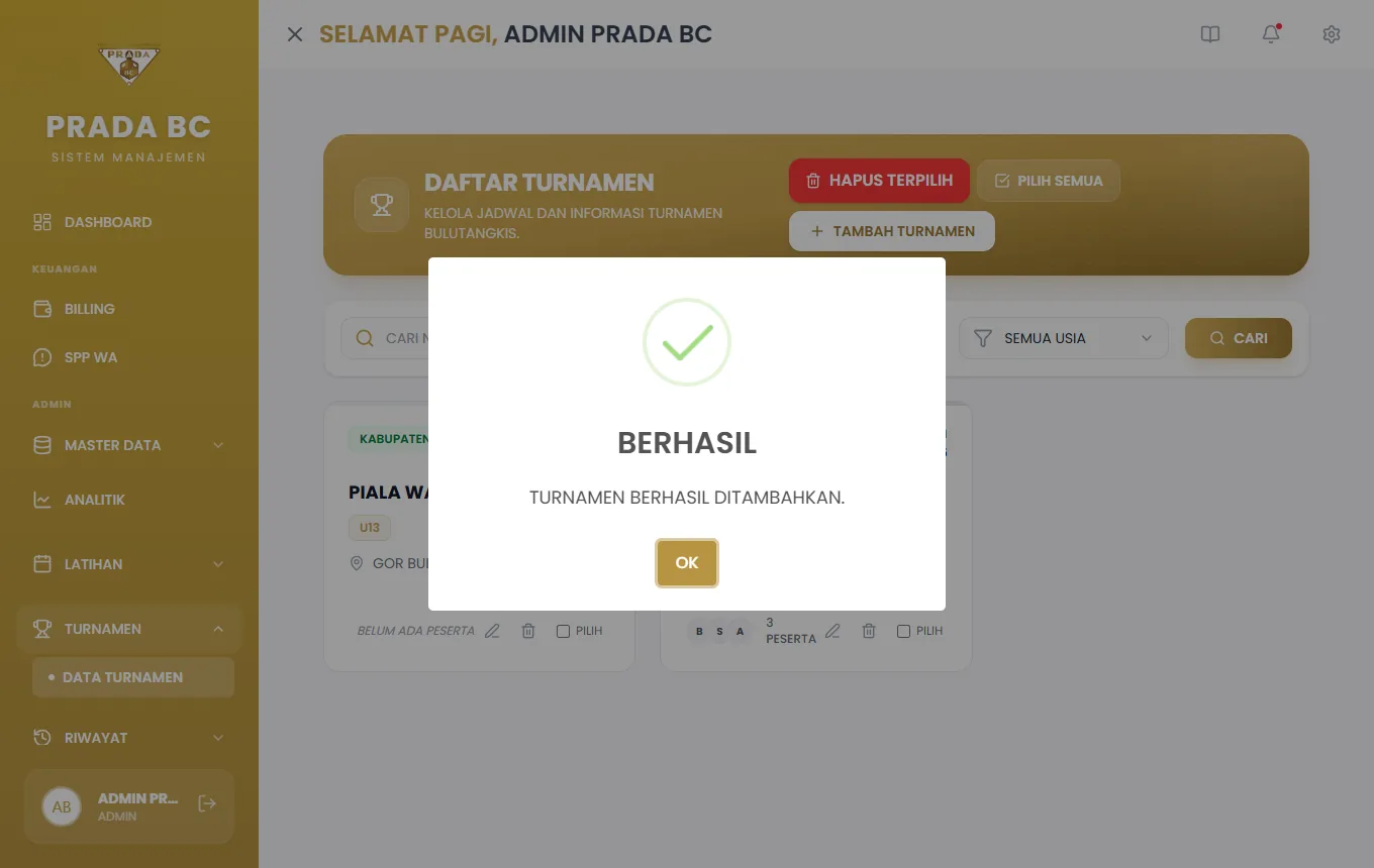 Pop-up konfirmasi.